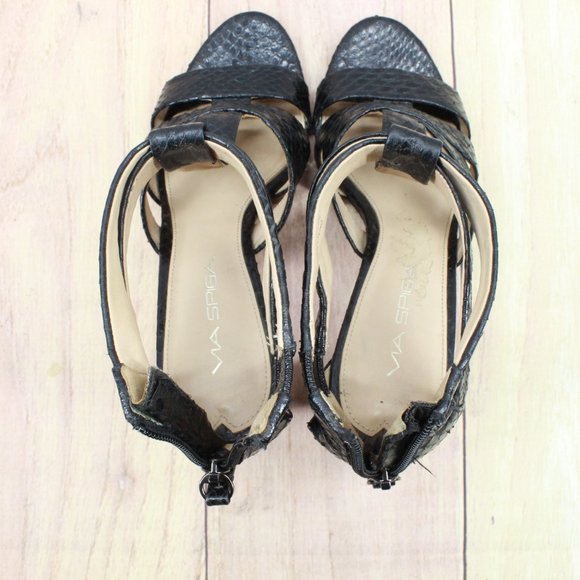 Via Spiga Black Snakeskin Patent Leather T Strap Heeled Sandals 6 M - Picture 6 of 11